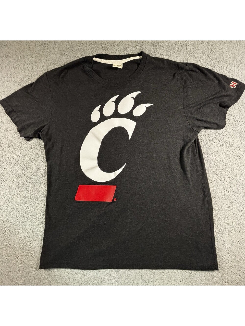 Homage Cincinnati Bearcats Short Sleeve Tshirt Logo Black Gray Size Large